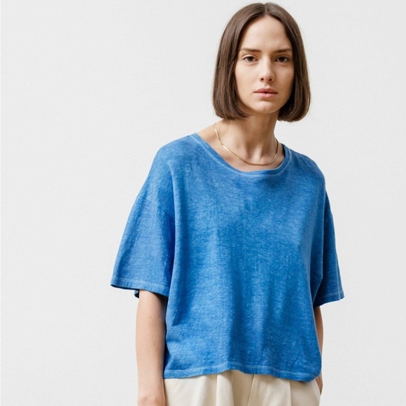 NWT Priory Crop Tee in Organic Slub Jersey Cerulean Blue Size S/M - Picture 1 of 5